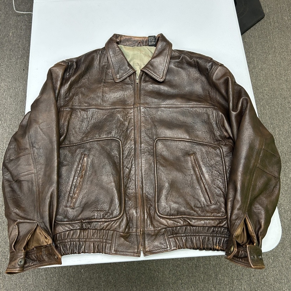 Signal Leather Bomber Jacket Mens Medium Brown Distressed Vintage Flight C3